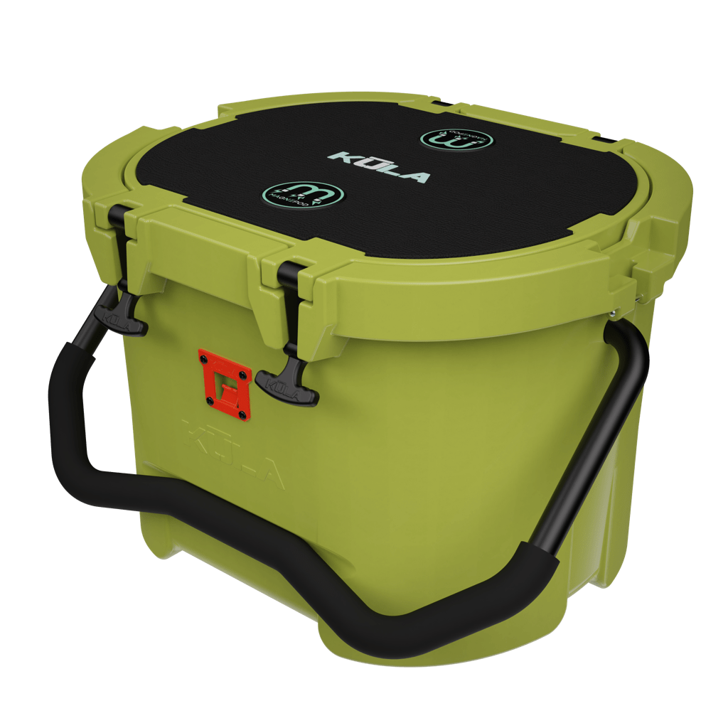 Top angled view of Kula 10 cooler in olive