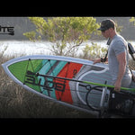 The Travelink™ system was designed to get you to your paddling spot more easily, comfortably and without 'dead arm' syndrome. By simply clicking in the Travelink™ adjustable carry strap to the latch points in the rail of the board, you remove all weight from your hands and carry the board more safely and ergonomically with your shoulders and back.