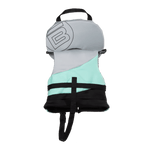 Rear view of the BOTE Infant Foam PFD Vest showing color blocking, grab handle, and safety strap.